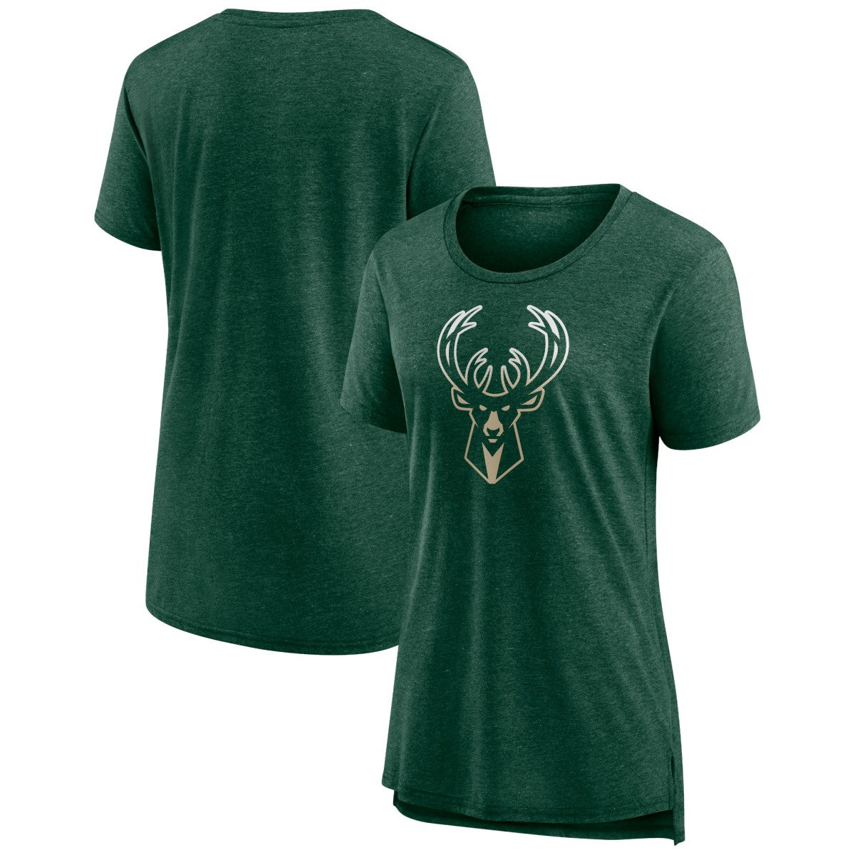 Heather Hunter Green Milwaukee Bucks Women's Gradient Logo Tri-Blend T-Shirt | NBA