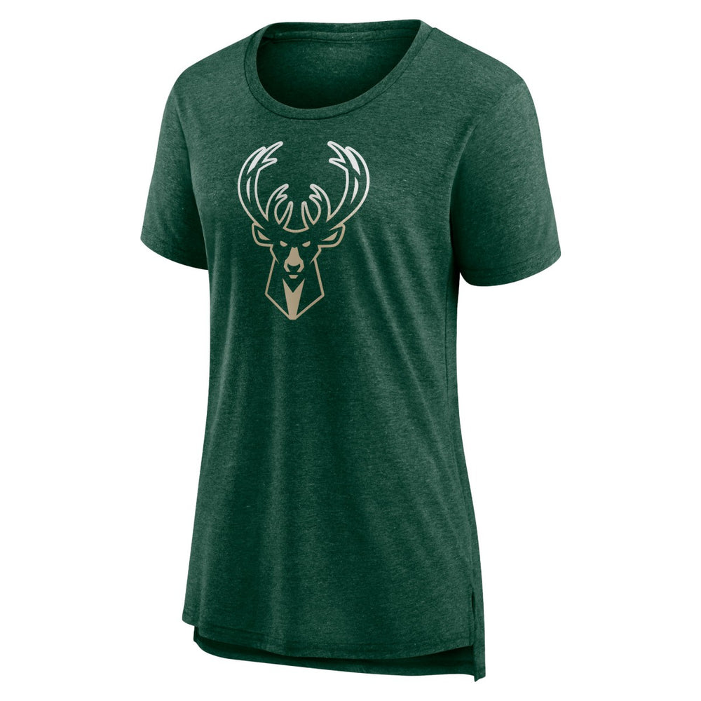 Heather Hunter Green Milwaukee Bucks Women's Gradient Logo Tri-Blend T-Shirt | NBA