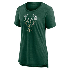 Heather Hunter Green Milwaukee Bucks Women's Gradient Logo Tri-Blend T-Shirt | NBA