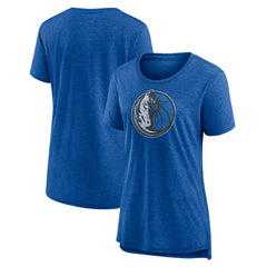 Heather Blue Dallas Mavericks Women's Distressed Logo Tri-Blend T-Shirt sale | NBA