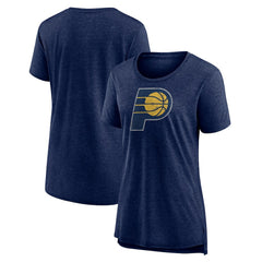 Heather Navy Indiana Pacers Women's Distressed Logo Tri-Blend T-Shirt | NBA