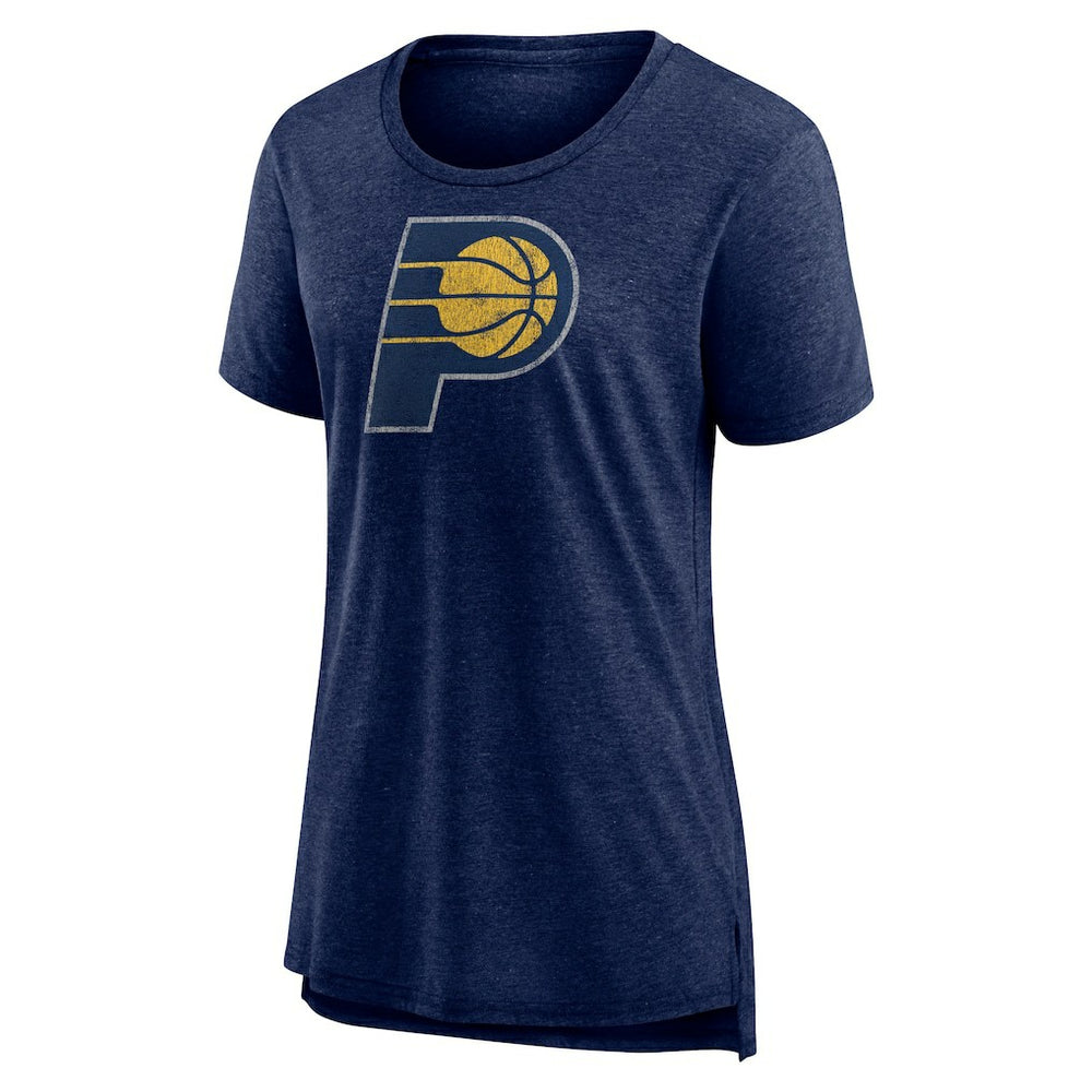 Heather Navy Indiana Pacers Women's Distressed Logo Tri-Blend T-Shirt | NBA