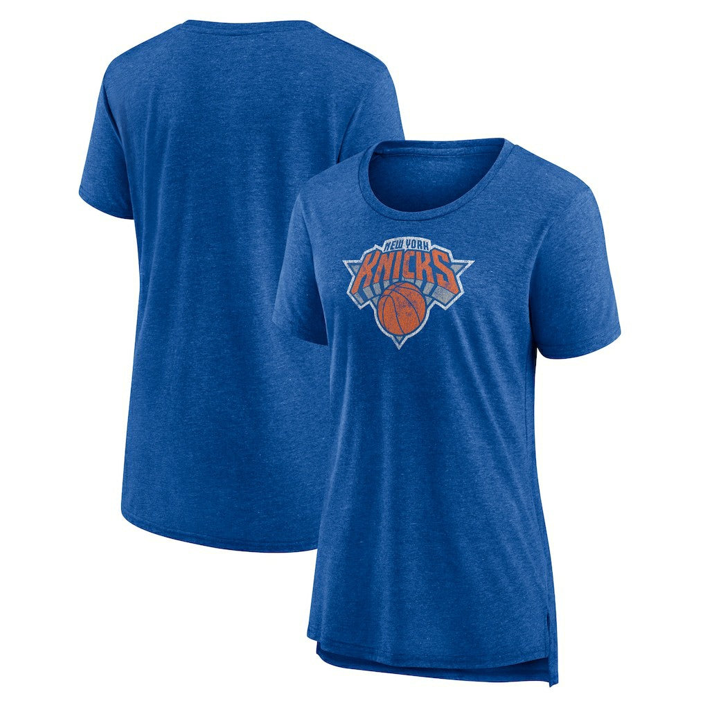 Heather Blue New York Knicks Women's Distressed Logo Tri-Blend T-Shirt | NBA