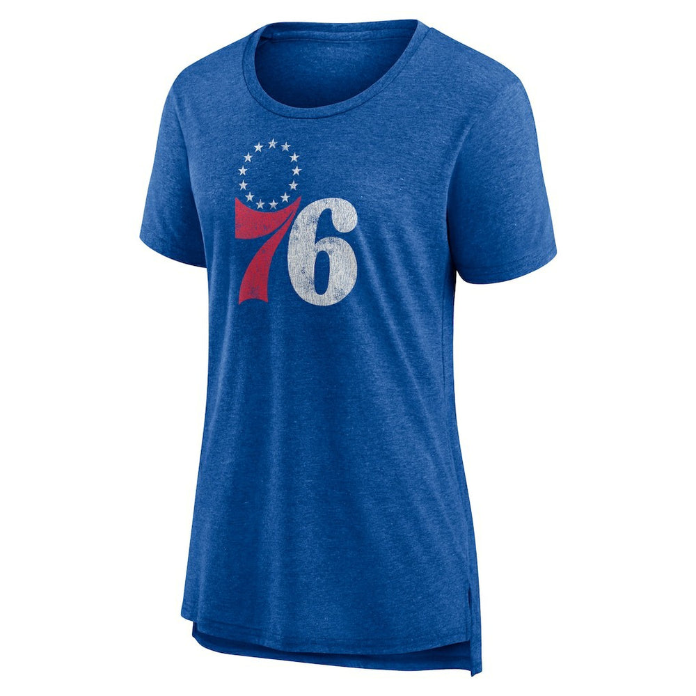 Heather Royal Philadelphia 76ers Women's Distressed Logo Tri-Blend T-Shirt | NBA