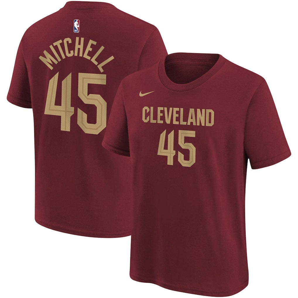 Wine Donovan Mitchell Cleveland Cavaliers Youth Icon Edition Name & Number T-Shirt sale | NBA