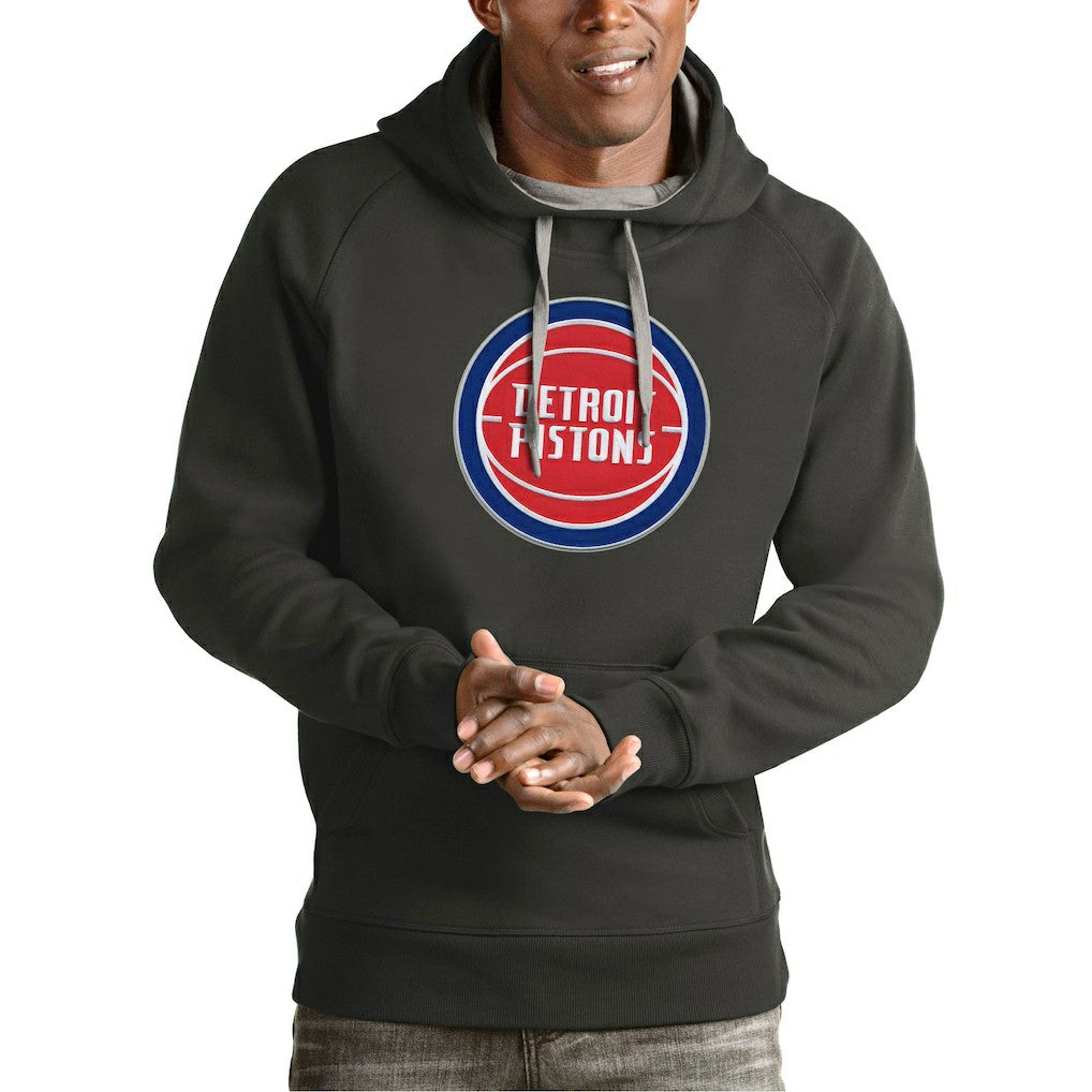 Charcoal Detroit Pistons Antigua Team Logo Victory Pullover Hoodie sale | NBA