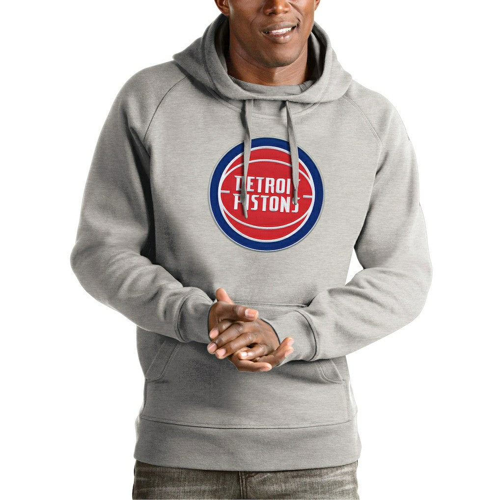 Heather Gray Detroit Pistons Antigua Team Logo Victory Pullover Hoodie sale | NBA