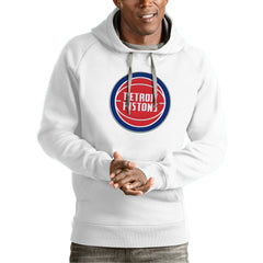 White Detroit Pistons Antigua Team Logo Victory Pullover Hoodie | NBA