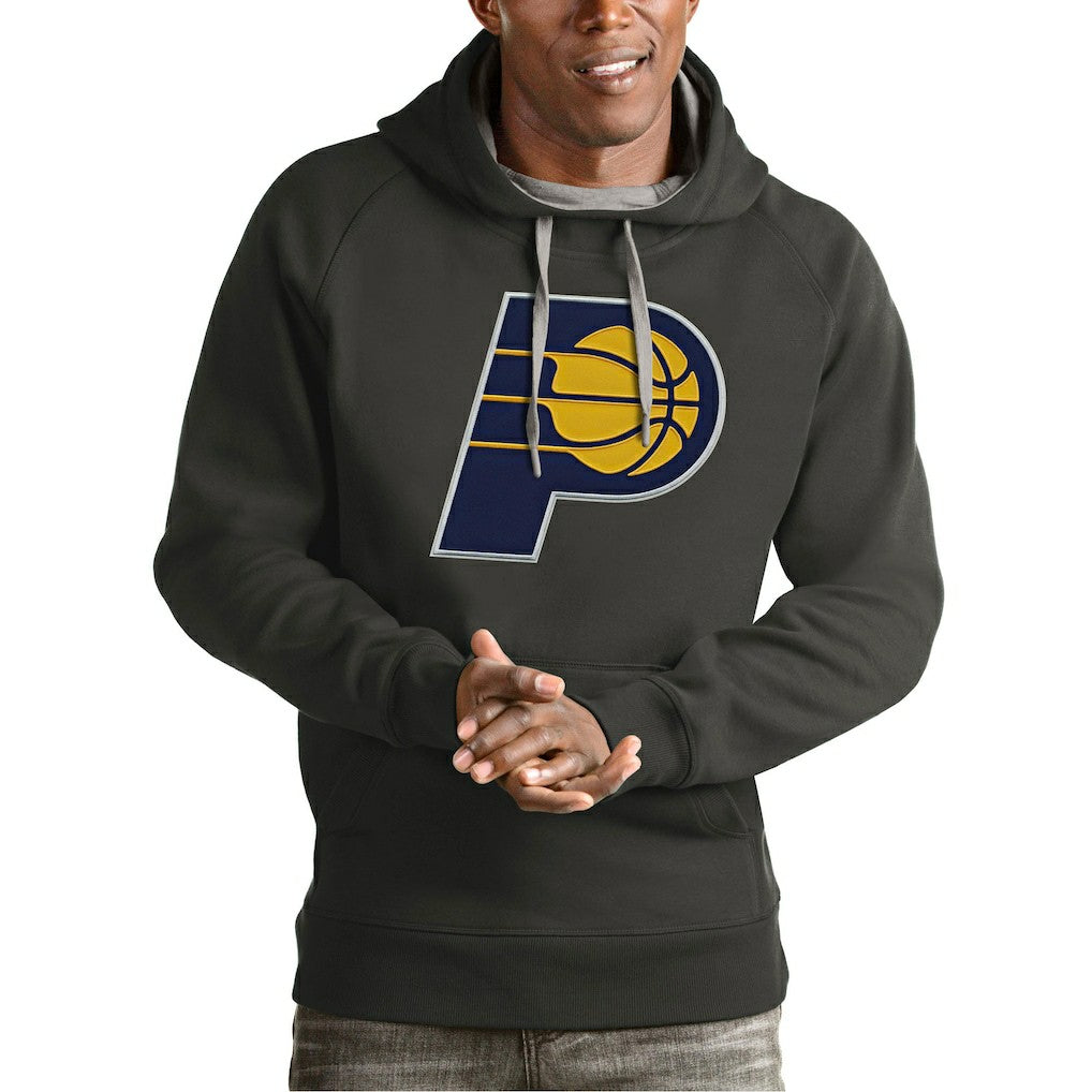 Charcoal Indiana Pacers Antigua Team Logo Victory Pullover Hoodie | NBA