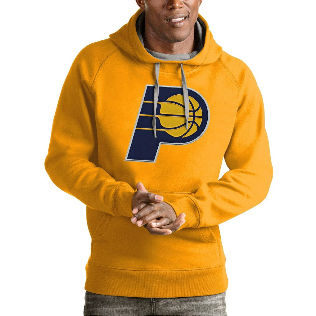 Gold Indiana Pacers Antigua Team Logo Victory Pullover Hoodie | NBA