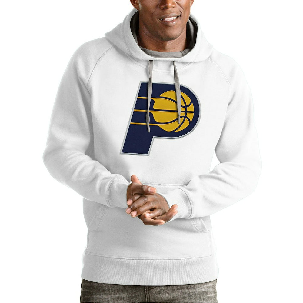 White Indiana Pacers Antigua Team Logo Victory Pullover Hoodie | NBA