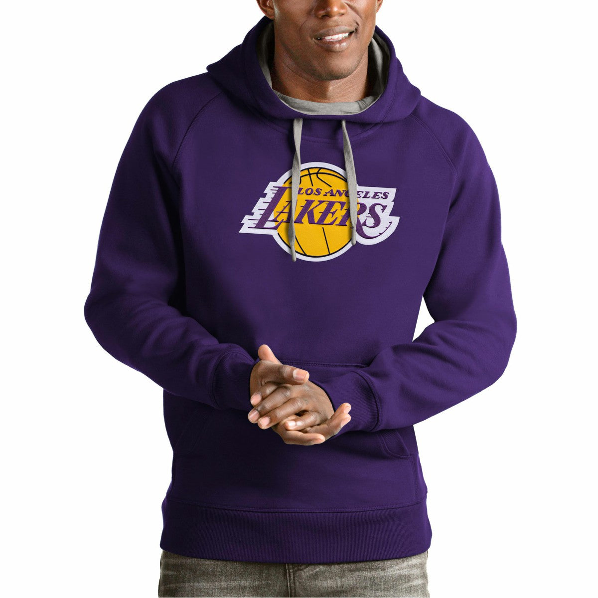 Purple Los Angeles Lakers Antigua Team Logo Victory Pullover Hoodie | NBA