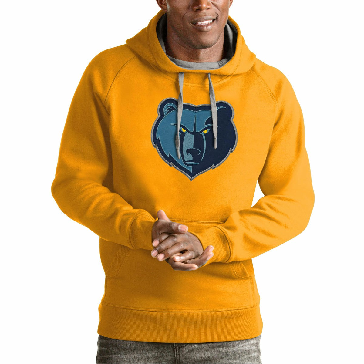 Gold Memphis Grizzlies Antigua Team Logo Victory Pullover Hoodie | NBA