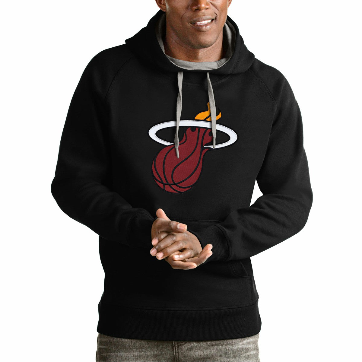 Black Miami Heat Antigua Team Logo Victory Pullover Hoodie | NBA