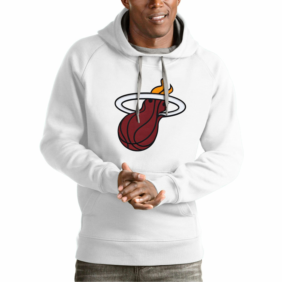 White Miami Heat Antigua Team Logo Victory Pullover Hoodie | NBA