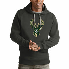 Charcoal Milwaukee Bucks Antigua Team Logo Victory Pullover Hoodie | NBA