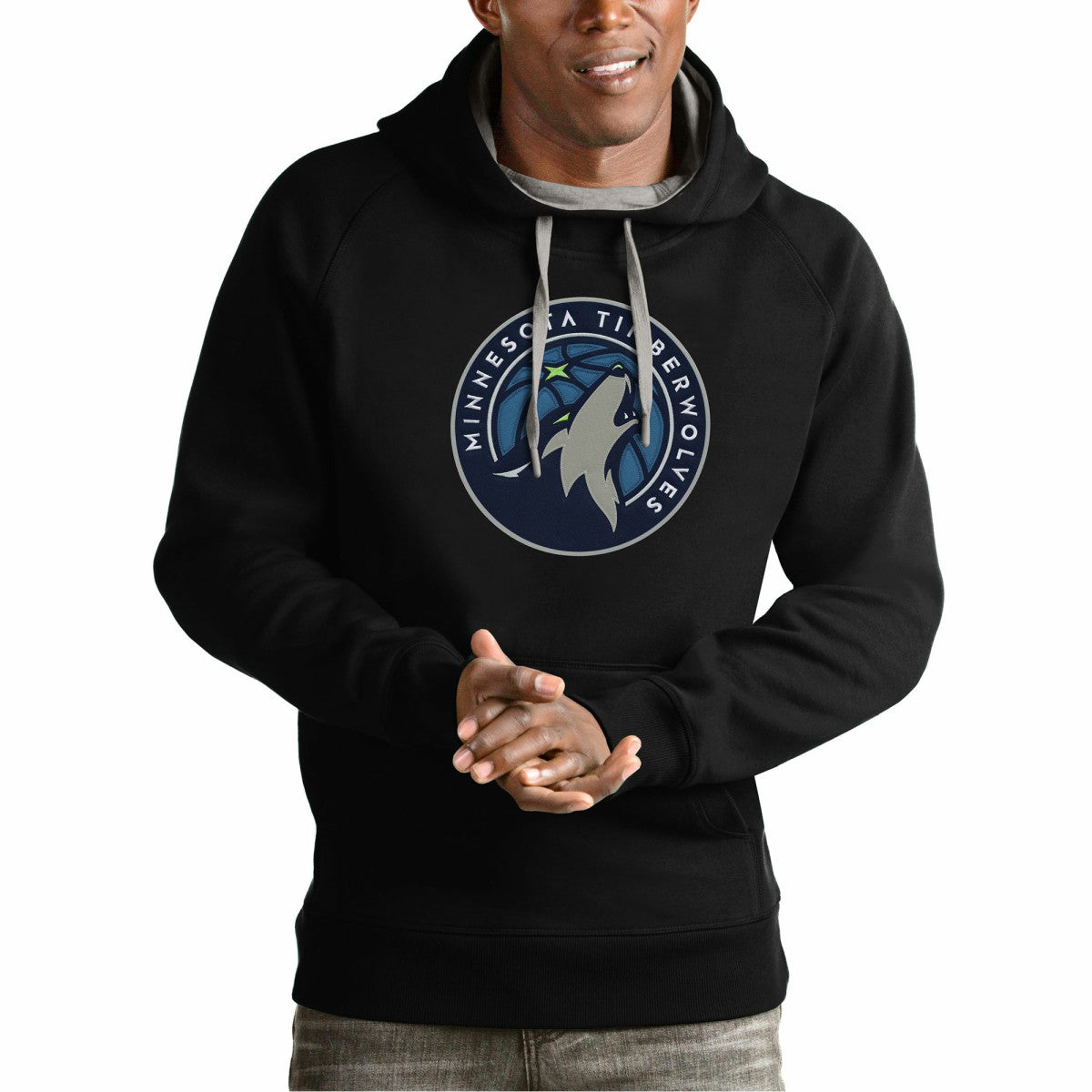 Black Minnesota Timberwolves Antigua Team Logo Victory Pullover Hoodie | NBA
