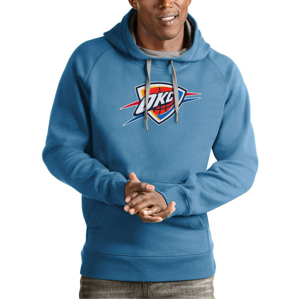 Light Blue Oklahoma City Thunder Antigua Team Logo Victory Pullover Hoodie | NBA