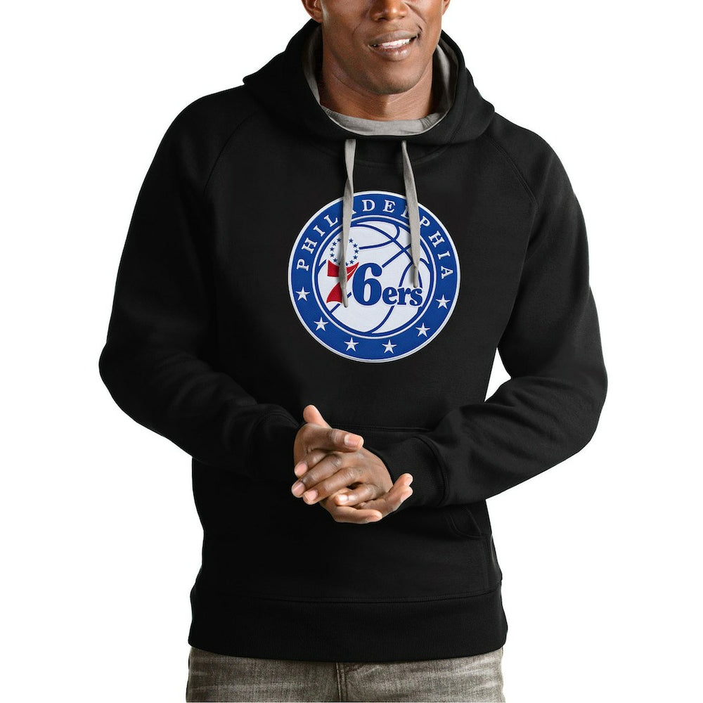 Black Philadelphia 76ers Antigua Team Logo Victory Pullover Hoodie | NBA