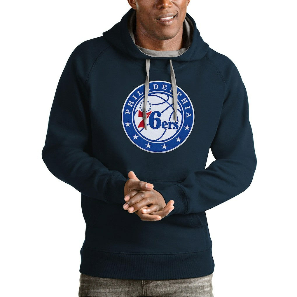 Navy Philadelphia 76ers Antigua Team Logo Victory Pullover Hoodie | NBA