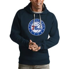 Navy Philadelphia 76ers Antigua Team Logo Victory Pullover Hoodie | NBA