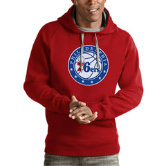 Red Philadelphia 76ers Antigua Team Logo Victory Pullover Hoodie | NBA