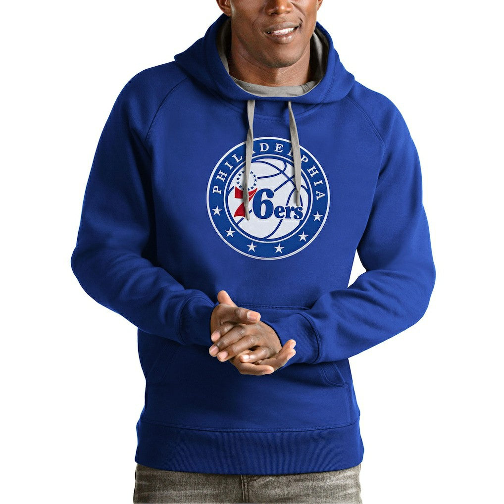 Royal Philadelphia 76ers Antigua Team Logo Victory Pullover Hoodie | NBA