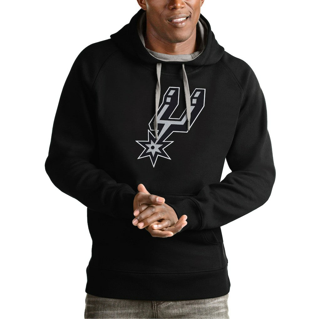 Black San Antonio Spurs Antigua Team Logo Victory Pullover Hoodie | NBA