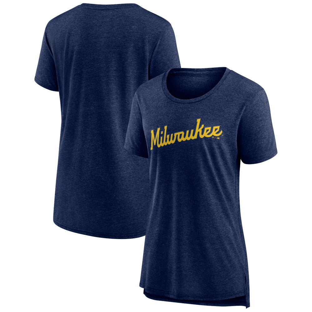 Milwaukee Brewers Women's Official Wordmark Tri-Blend T-Shirt - MLB T-shirts