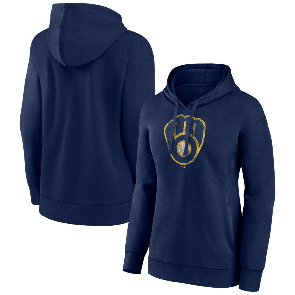 Milwaukee Brewers Women's Distressed Team Pullover Hoodie - MLB Hoodies
