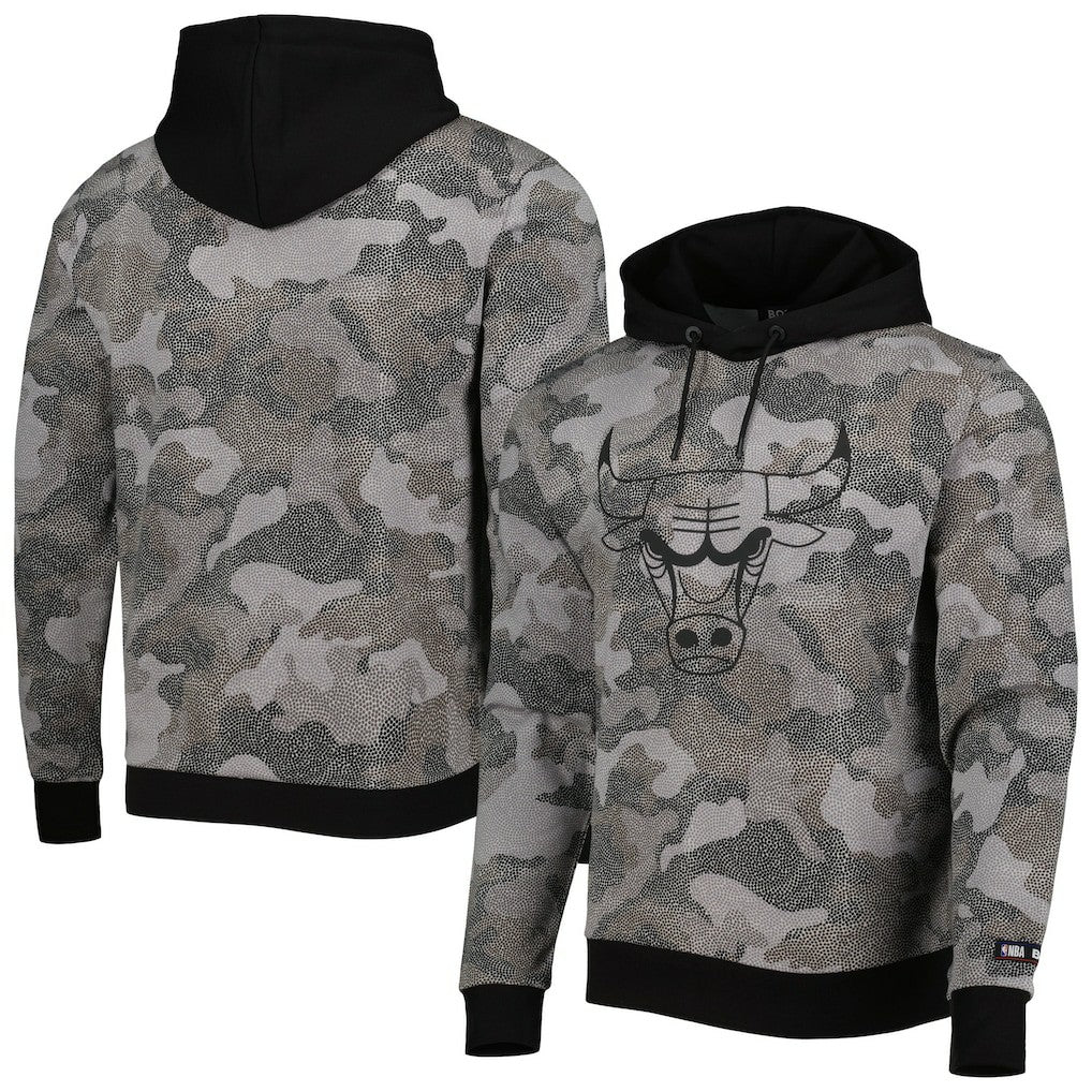 Black Chicago Bulls Hugo Boss Camo Pullover Hoodie | NBA