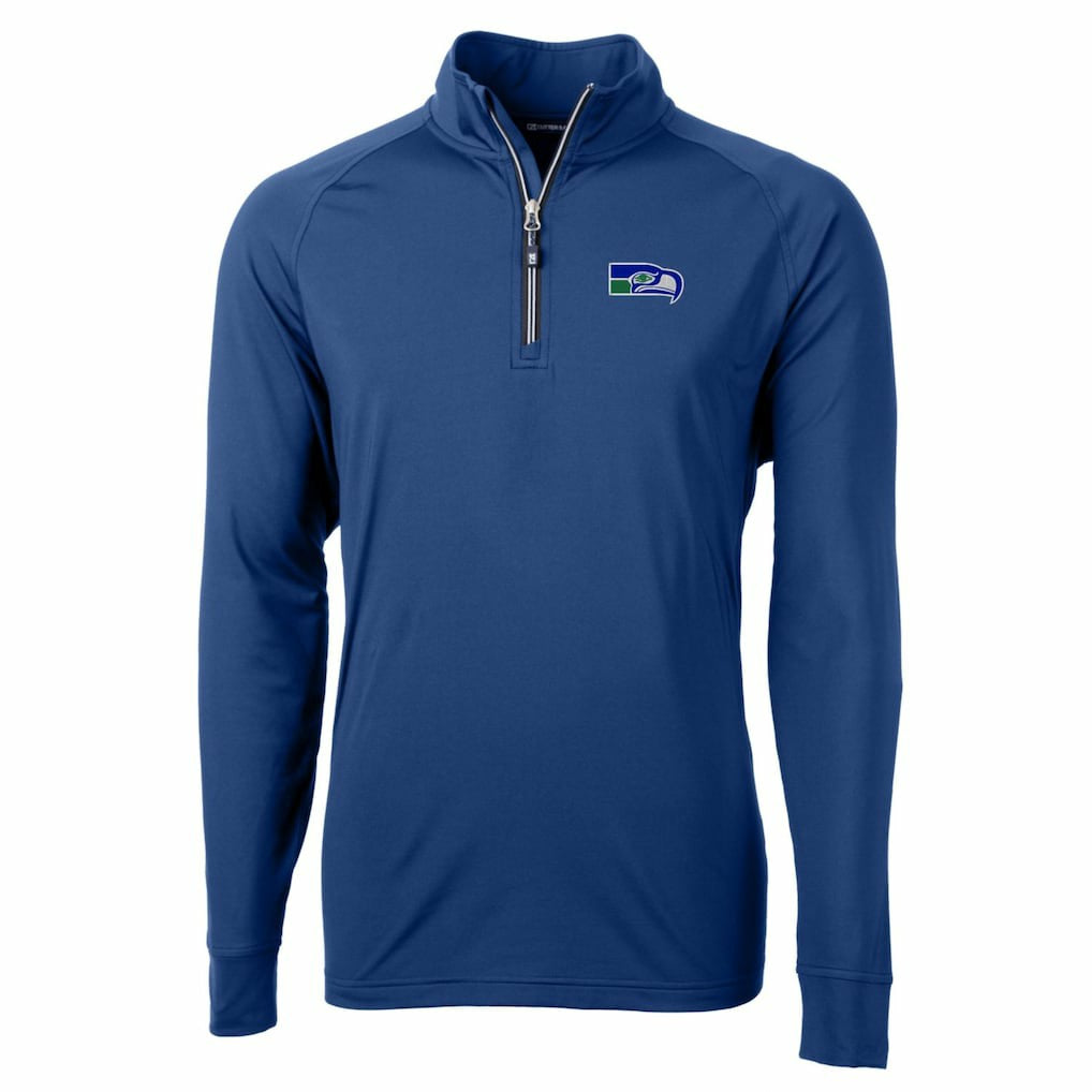 Seattle Seahawks Cutter & Buck Adapt Eco Knit Stretch Recycled Big & Tall Quarter-Zip Throwback Pullover Top | NFL On sale