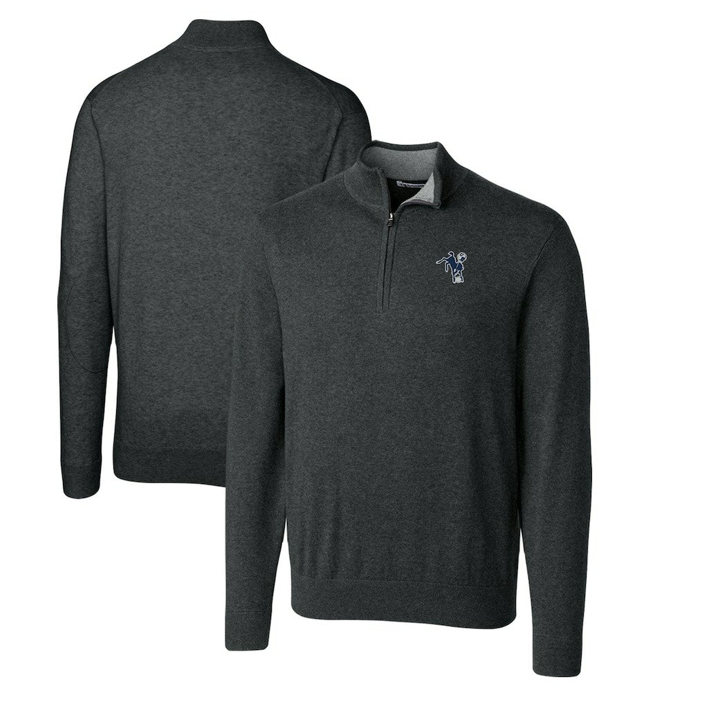 Indianapolis Colts Cutter & Buck Throwback Logo Lakemont Tri-Blend Big & Tall Quarter-Zip Pullover Sweater | NFL Sale