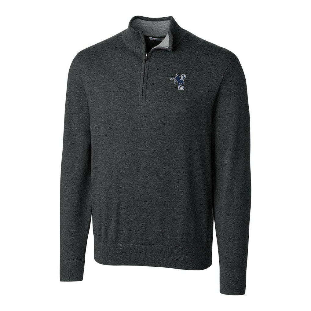 Indianapolis Colts Cutter & Buck Throwback Logo Lakemont Tri-Blend Big & Tall Quarter-Zip Pullover Sweater | NFL Sale