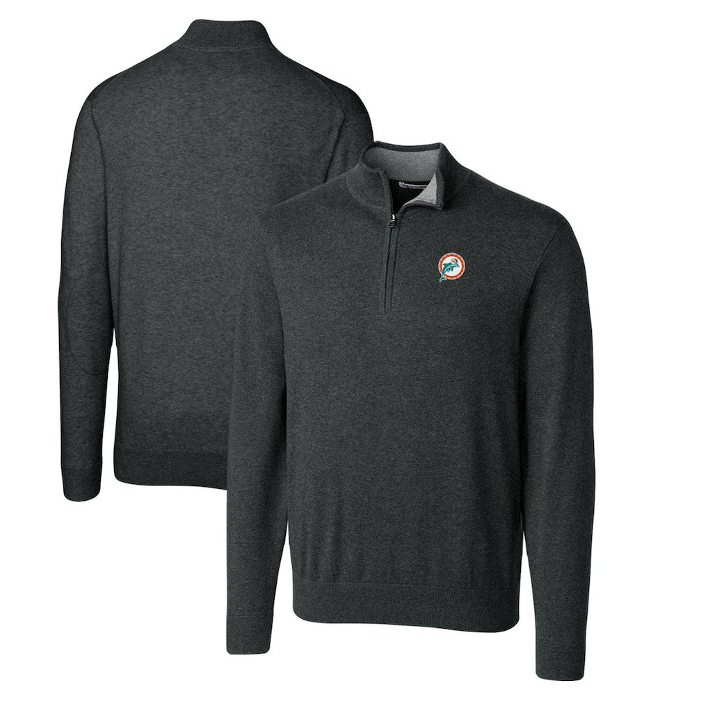 Miami Dolphins Cutter & Buck Throwback Logo Lakemont Tri-Blend Big & Tall Quarter-Zip Pullover Sweater | NFL Hot