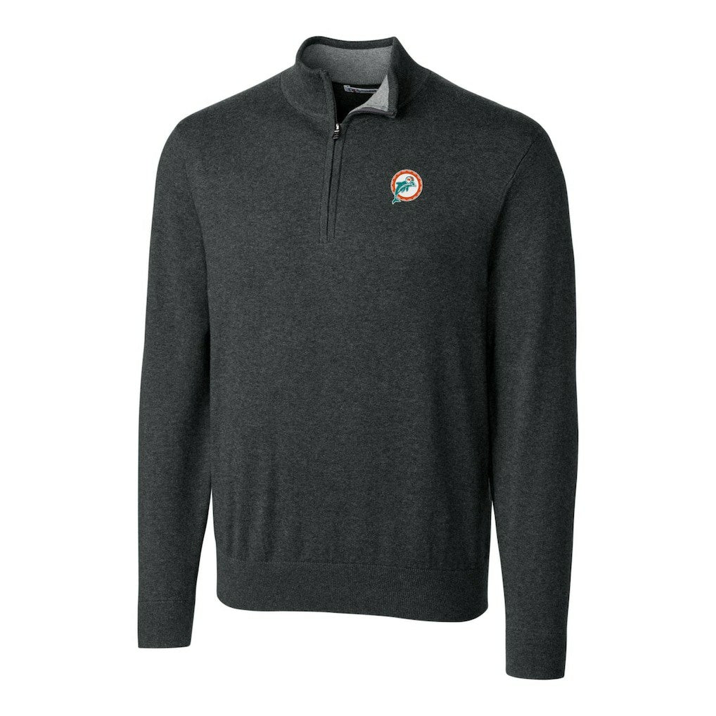 Miami Dolphins Cutter & Buck Throwback Logo Lakemont Tri-Blend Big & Tall Quarter-Zip Pullover Sweater | NFL Hot