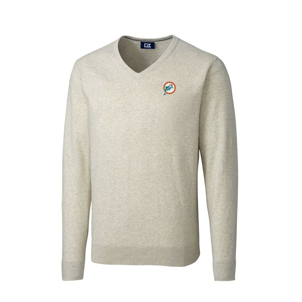 Miami Dolphins Cutter & Buck Throwback Logo Lakemont Tri-Blend Big & Tall V-Neck Pullover Sweater | NFL Sale