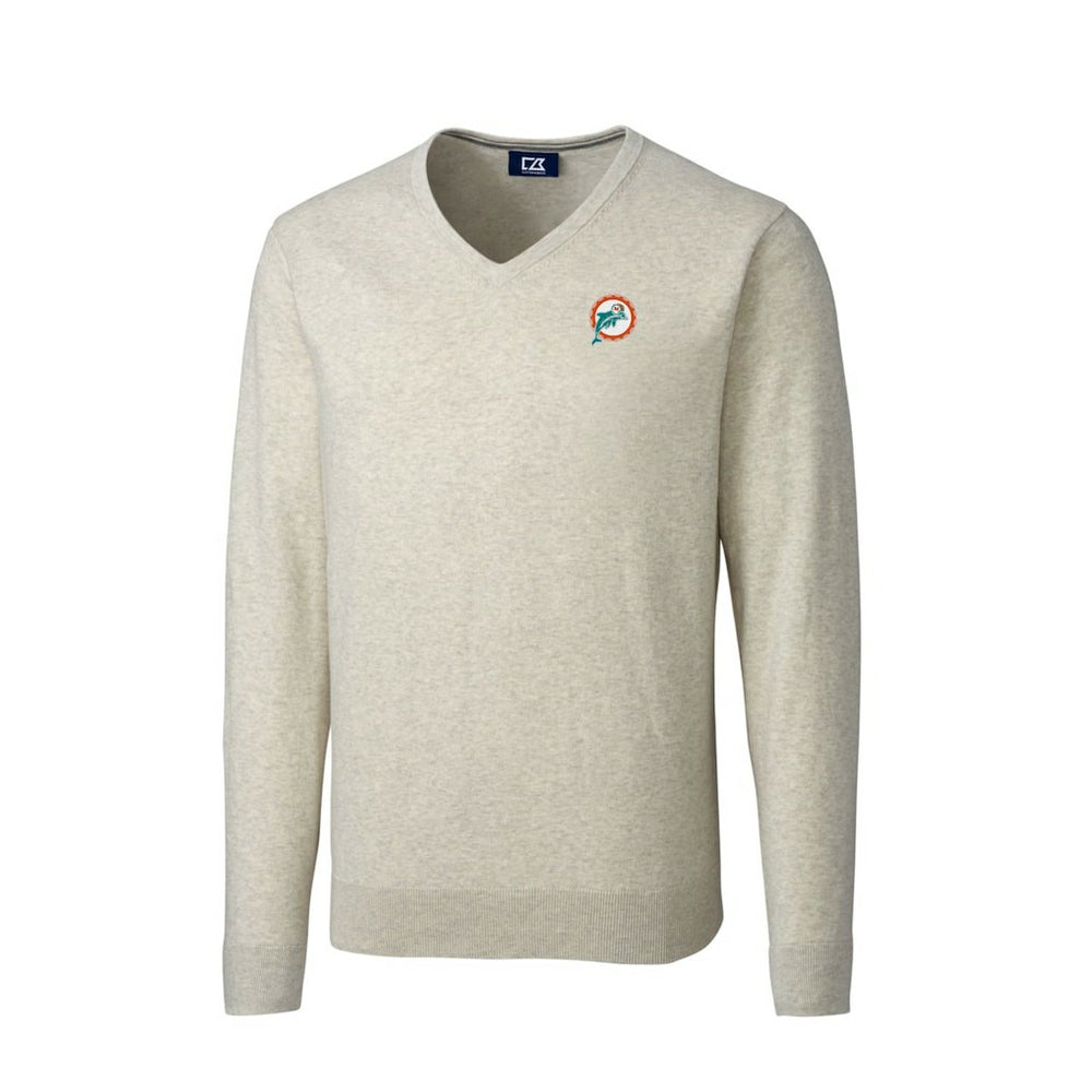 Miami Dolphins Cutter & Buck Throwback Logo Lakemont Tri-Blend Big & Tall V-Neck Pullover Sweater | NFL Sale