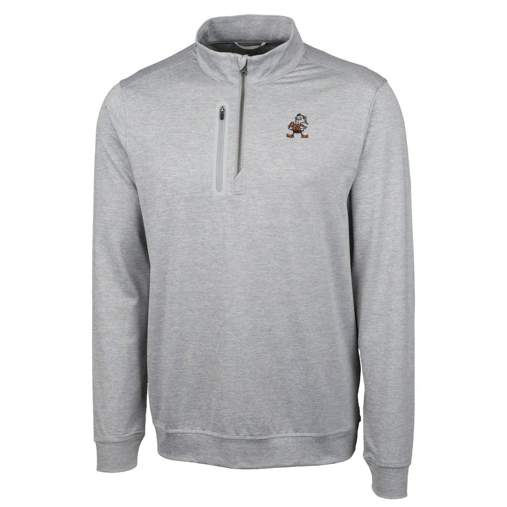 Cleveland Browns Cutter & Buck Stealth Heathered Big & Tall Throwback Logo Quarter-Zip Pullover Top | NFL Discount