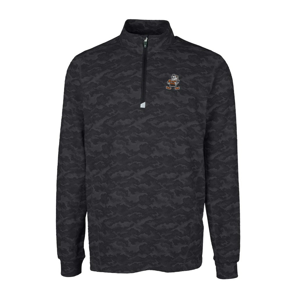 Cleveland Browns Cutter & Buck Throwback Logo Big & Tall Traverse Camo Print Stretch Quarter-Zip Pullover Top | NFL Hot