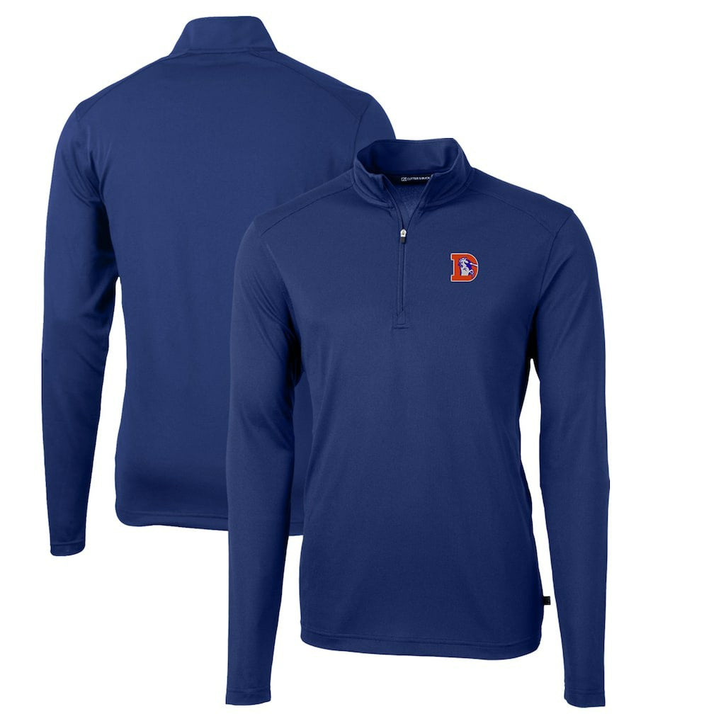 Denver Broncos Cutter & Buck Throwback Logo Virtue Eco Pique Recycled Quarter-Zip Big & Tall Pullover Top | NFL Discount
