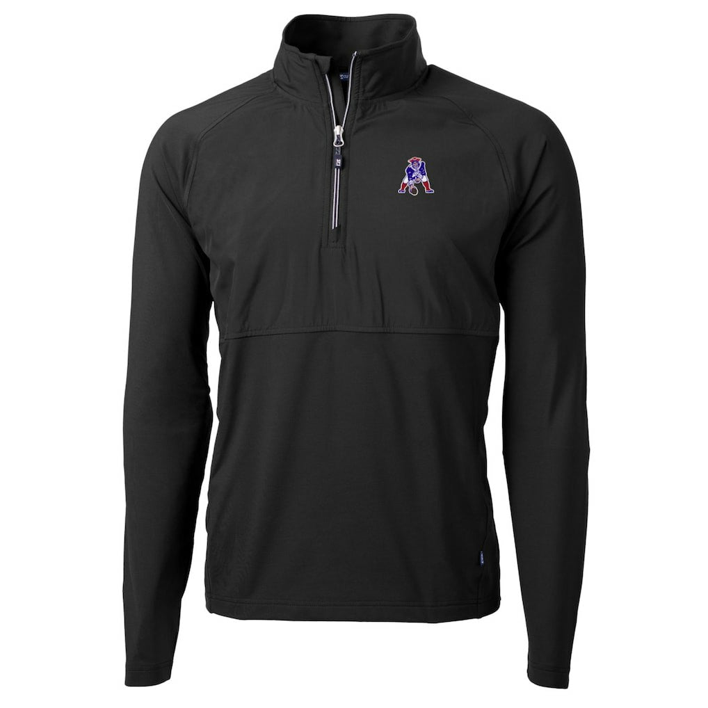 New England Patriots Cutter & Buck Adapt Eco Knit Hybrid Recycled Quarter-Zip Throwback Pullover Top | NFL Discount