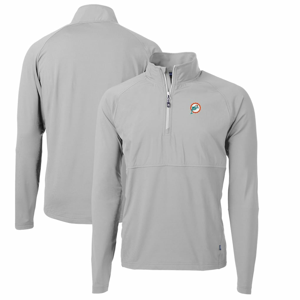 Miami Dolphins Cutter & Buck Adapt Eco Knit Hybrid Recycled Quarter-Zip Throwback Pullover Top | NFL Discount