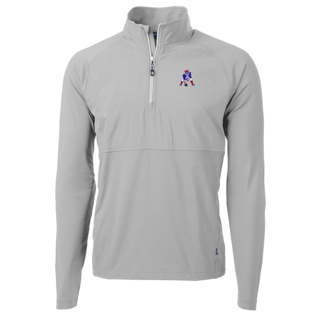 New England Patriots Cutter & Buck Adapt Eco Knit Hybrid Recycled Quarter-Zip Throwback Pullover Top | NFL Sale