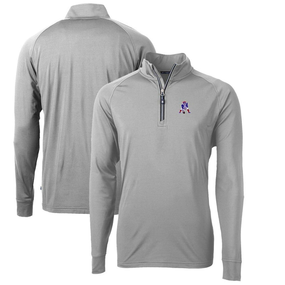New England Patriots Cutter & Buck Adapt Eco Knit Stretch Recycled Quarter-Zip Throwback Pullover Top | NFL Sale