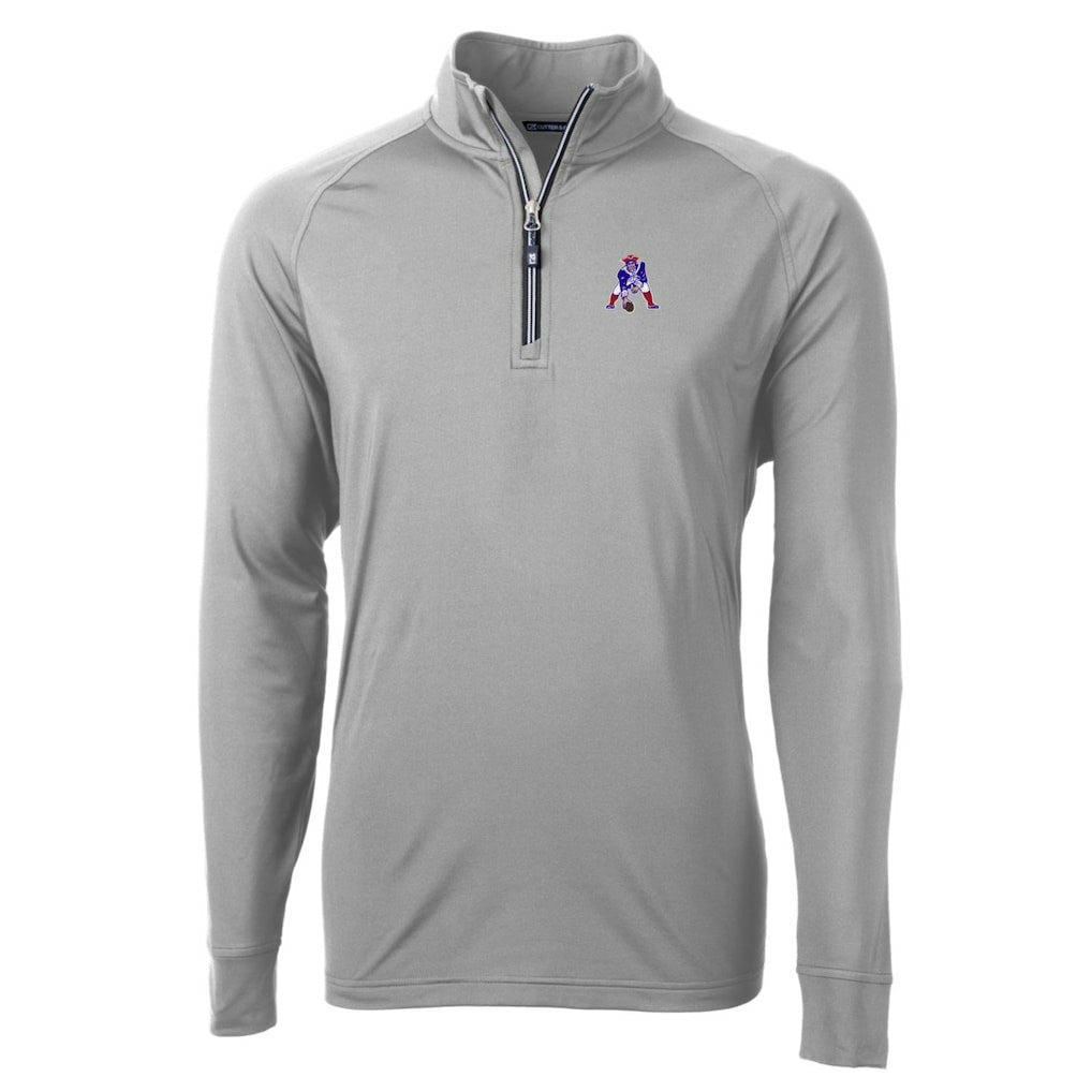 New England Patriots Cutter & Buck Adapt Eco Knit Stretch Recycled Quarter-Zip Throwback Pullover Top | NFL Sale