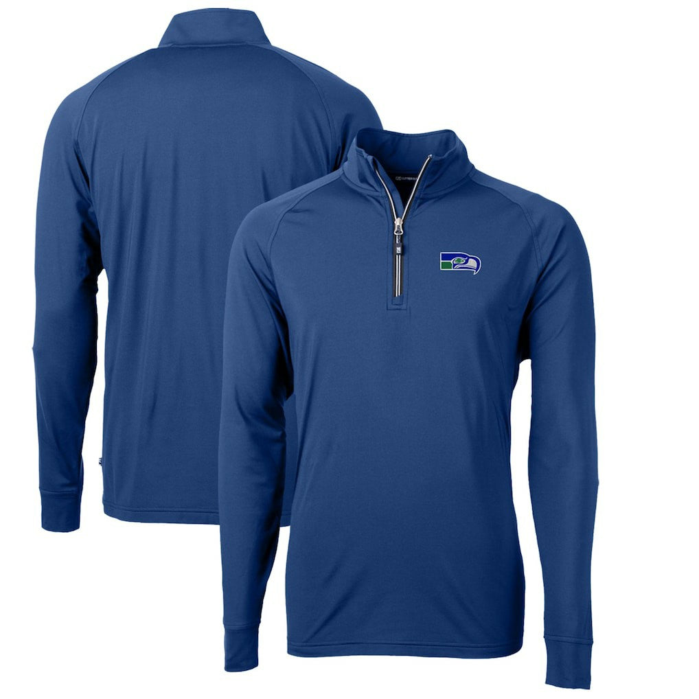 Seattle Seahawks Cutter & Buck Adapt Eco Knit Stretch Recycled Quarter-Zip Throwback Pullover Top | NFL Outlet
