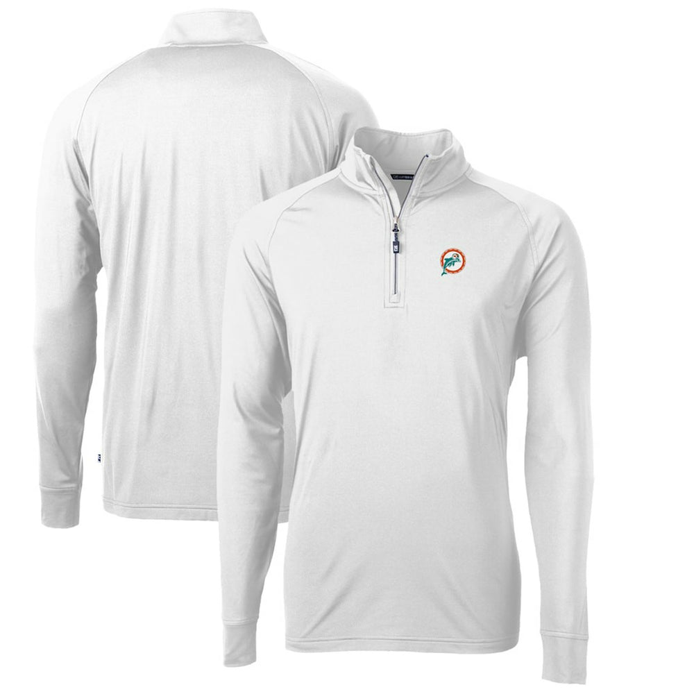 Miami Dolphins Cutter & Buck Adapt Eco Knit Stretch Recycled Quarter-Zip Throwback Pullover Top | NFL Discount