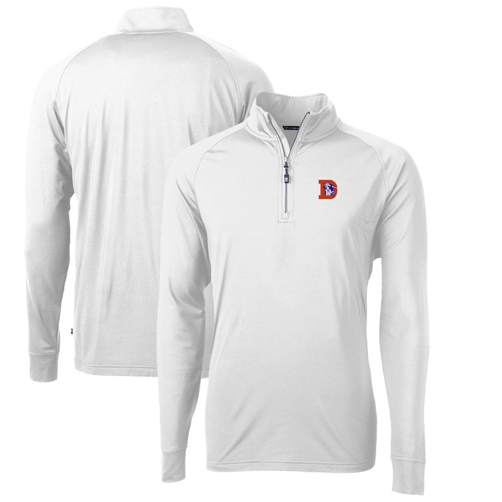 Denver Broncos Cutter & Buck Adapt Eco Knit Stretch Recycled Quarter-Zip Throwback Pullover Top | NFL Outlet