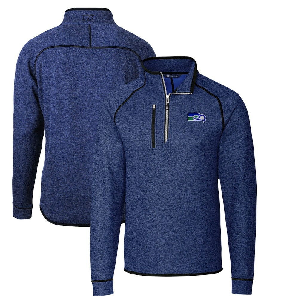 Seattle Seahawks Cutter & Buck Throwback Logo Mainsail Sweater-Knit Half-Zip Pullover Jacket | NFL New